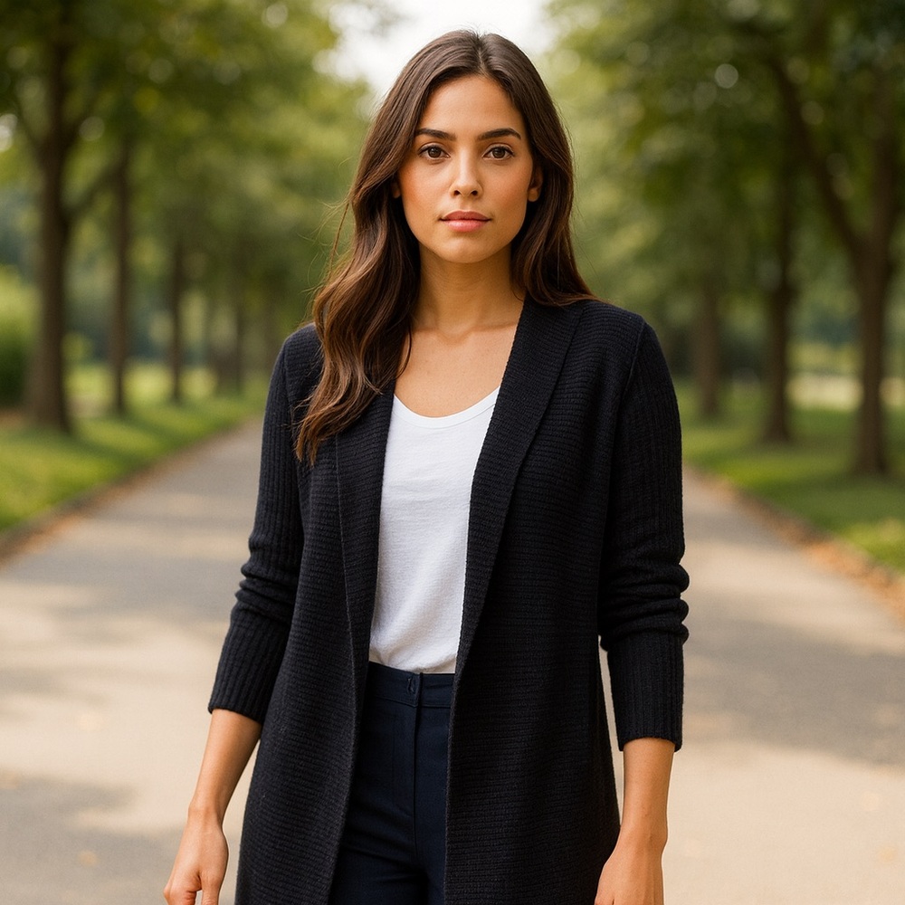 Halogen Wool Cashmere Blend Open Front Cardigan Black Size S